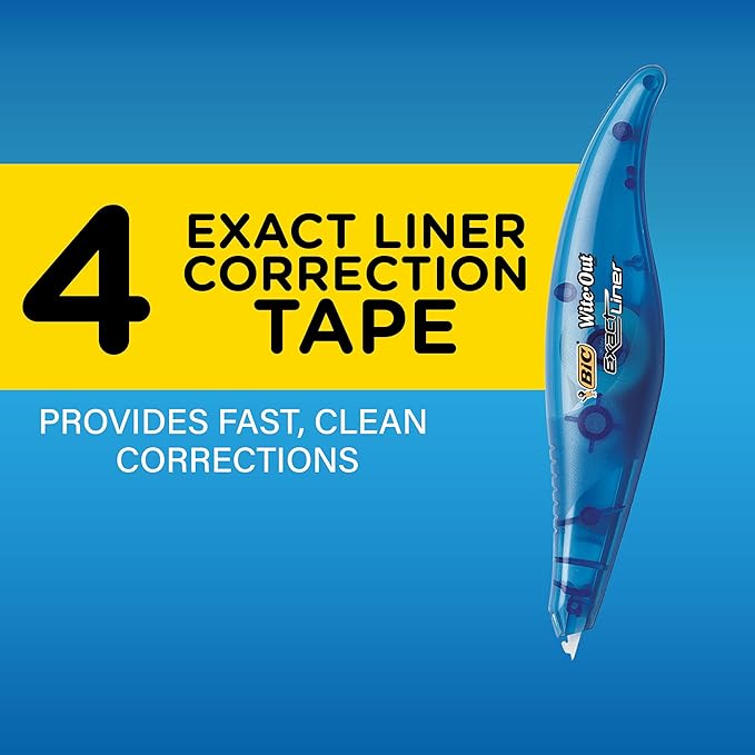 BIC Wite-Out Brand Exact Liner Correction Tape, 19.8 Feet, white Correction Tape, Fast, Clean and Easy to Use Tear-Resistant Tape Office or School Supplies (Pack of 18, 72 Count Total)