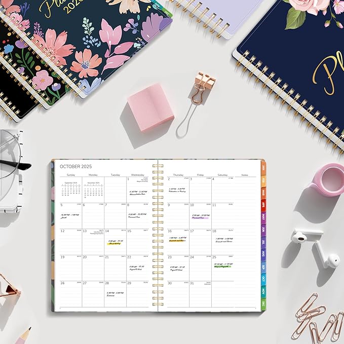 GNL 2026 Planner, Weekly and Monthly Planner January - December 2026, 6.4" x 8.3" Monthly Agenda Planner with Waterproof Flexible Cover, Spiral Binding Notebook with Tab, Pockets, Bookmark, Flower
