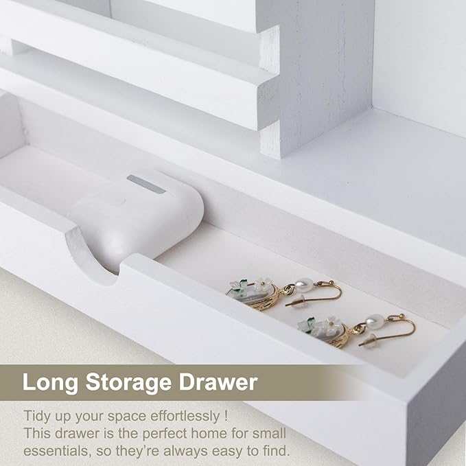 Lucundm Key Holder Wall Mount, Mail Holder with Storage Drawer and 5 Key Hooks for Coat, Dog Leash, Home Decor Rack, House Accessories, Entry Way Organizer