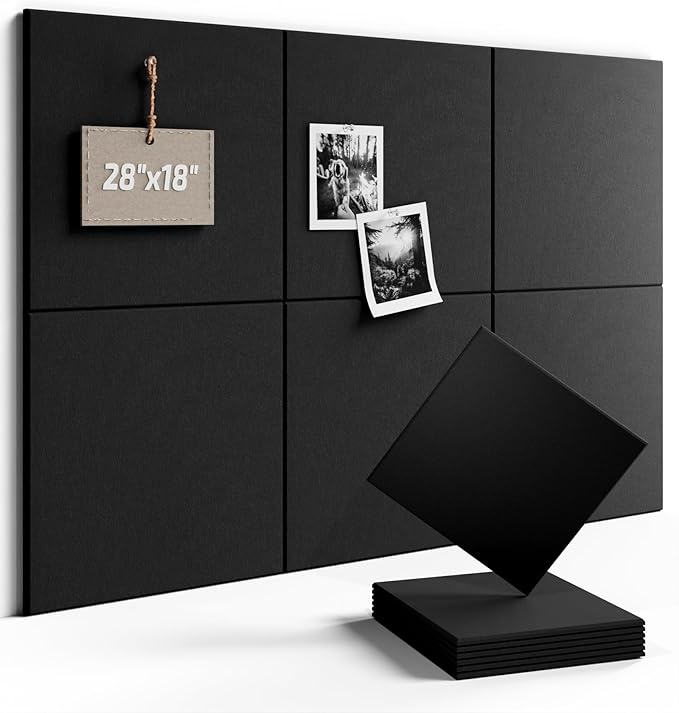 Fluxynara Felt Bulletin Board Tiles -28"x18" Cork Board Alternative for Office Decor, Push Pin Board Wall Organizer 6-Pack - Black