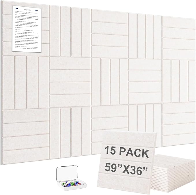 G Gamit Large Felt Wall Tiles Bulletin Board 59”x36”,Large Cork Board Alternative with 60 Pushpins, 15-Pack Felt Pin Board with 112 Safe Removable Adhesive Tabs for Home Office School (Oatmeal)