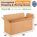 IDL Packaging - B-331414-10 Large Corrugated Moving Boxes 33"L x 14”W x 14"H (Pack of 10) - Excellent Choice of Strong Packing Boxes for Moving or Relocating
