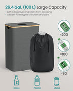 SONGMICS Recycling Bin for Kitchen 26.4 Gallon. Bottle Recycling Container, Collection Bin, for Metal, Plastic, Paper, Glass, Inner Bag with Handles, Kitchen, Slate Gray and Natural Beige URRB509G01