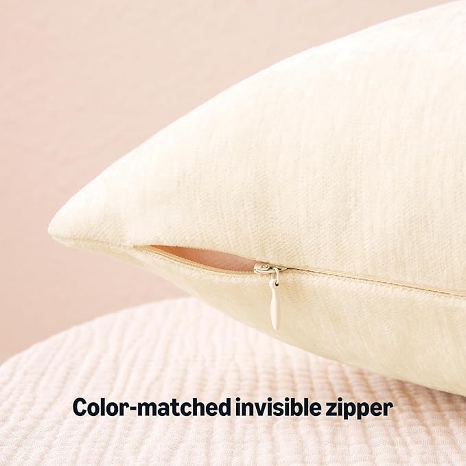 Amazon Basics Chenille Throw Pillow Covers, Home Decor Cushion Cover for Bedroom Living Room Couch Bed, 18" W × 18" L, Beige