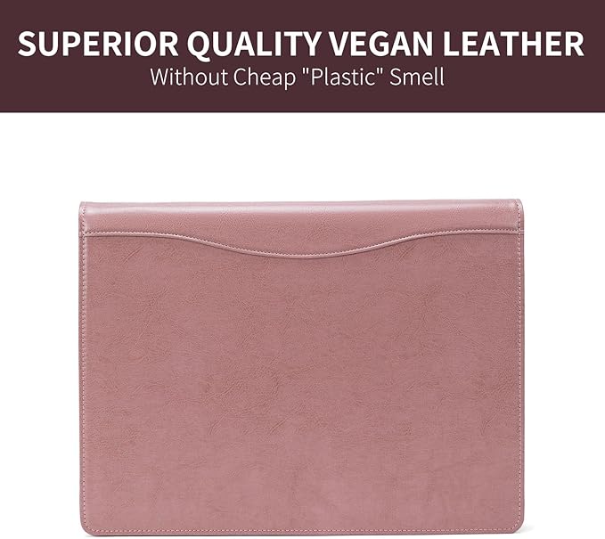 Geslun Vegan Leather 3 Ring Binder, 8.5 x 11 Letter Size Folio with Pen Holder, Soft Notebook Portfolio Cover, Slim Notepad Padfolio Thin File Organizer for Work Executive Meeting, Pink