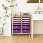 Happygrill 12-Drawer Rolling Storage Cart, Multipurpose Storage Cart W/Lockable Wheels, 2 Sizes Plastic Drawers & Metal Shelf, Mobile Utility Cart for Home Office School (Purple Gradient)