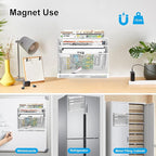 KZWKRG 4 Tier Magnetic File Holder, Large Capacity Mesh Hanging Wall Organizer Vertical Magnetic Hanging File Organizer, Magnetic File Folder Holder for File Cabinets, Office, Whiteboard (White)