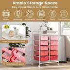 HAPPYGRILL 10-Drawer Rolling Storage Cart, Storage Organizer Cart with Lockable Wheels, Beauty Salon Movable Utility Cart for School, Office, Home, (Pink)