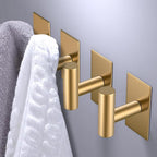 VAEHOLD Wall Towel Hooks, Heavy Duty Sticky Holder Waterproof Towel Hooks for Hanging Coat, Clothes, Closet Hook Wall Mount for Kitchen (Gold, 4 Pack)
