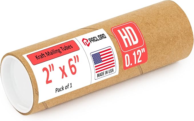 Paclord 2" x 6" Heavy-Duty Reinforced Cardboard Mailing Tube, Pack of 1 Tube with 2 Caps – Secure USPS Approved – Great for Shipping and Storing of Prints, Artwork, Posters or Documents