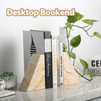 Koville Marble Bookends for Shelves, Large Bookends for Heavy Books, Natural Stone Book Stopper for Books CD Movies, Aesthetic Decorative Book Ends, Bookshelf Table Home Decor(Gold)