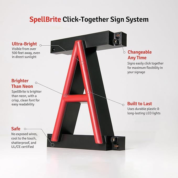 SpellBrite LOBBY Sign | Directional Sign with Neon Look, Red LED Light Source | 20.4" x 6.3"