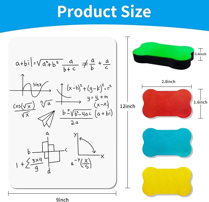 OSIMIG 26 Pack Small White Board Dry Erase, Mini Dry Erase Board 9" x12”, Double Sided Personal Whiteboards with 26 Erasers, White Boards for Students Teachers School Supplies