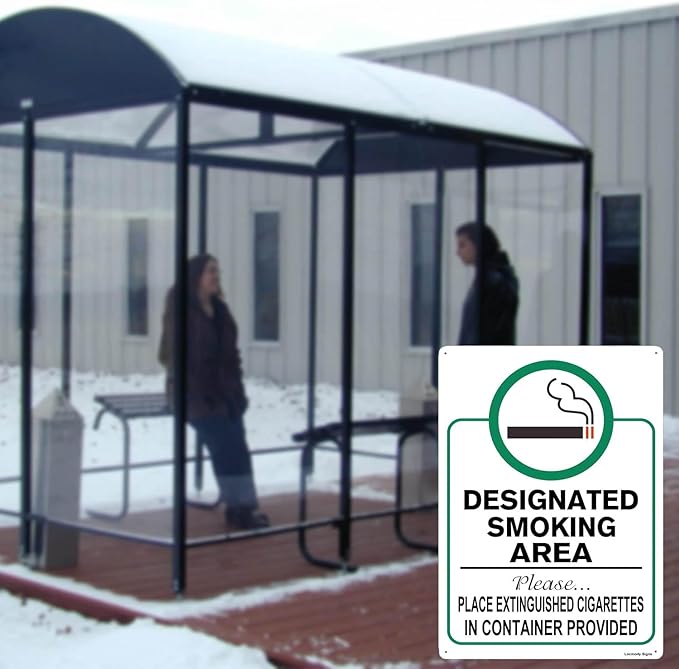 Locmorly Designated Smoking Area Place Extinguished Cigarettes In Container Provided Aluminum Sign, 8x12 Inch