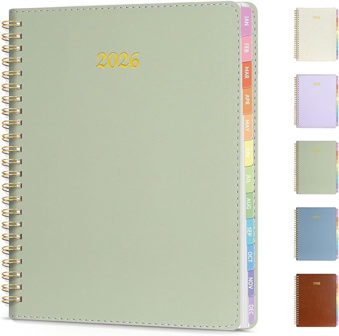 2026 Planner, Annecy Weekly ＆ Monthly Planner 2026, Jan. 2026 – Dec. 2026, 6.4" x 8.5" Monthly Agenda Planner with Tabs, Vegan Leather Cover, Spiral Binding, Double-sided Pocket, Bookmark, Green