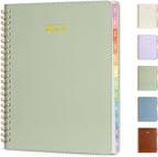 2026 Planner, Annecy Weekly ＆ Monthly Planner 2026, Jan. 2026 – Dec. 2026, 6.4" x 8.5" Monthly Agenda Planner with Tabs, Vegan Leather Cover, Spiral Binding, Double-sided Pocket, Bookmark, Green