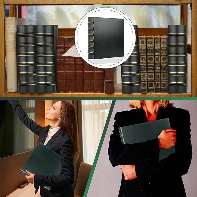 LETVPVOW Vintage Hardback 3 Ring Binder 2 Inch, Professional Leather Binders 2 Inch D Ring, Holds 400 Sheets Capacity 2 Pack - Dark Green