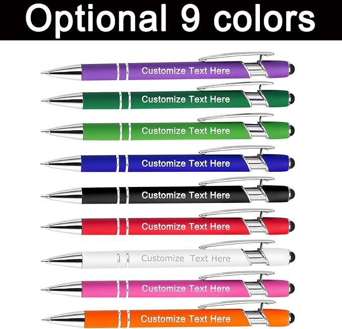 Custom Pens Bulk Personalized Ballpoint Pen with Stylus Tip Customized Engraved Pens with Name Logo Soft Black Ink with Touch Metal Office for Business Office Teacher School Corporate Gifts L-Green