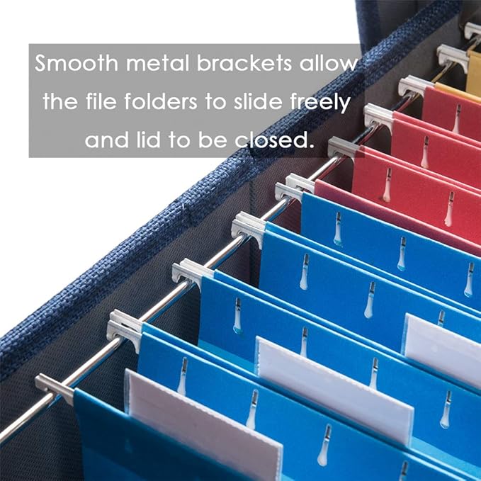 PRANDOM File Organizer Box - Set of 1 Collapsible Decorative Linen Filing Storage Hanging File Folders with Lids Office Cabinet Letter/Legal Size Navy Blue (17x14x11.2 inch)