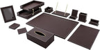 RitPin Desk Set, 11-Piece All-in-One – Executive Desk Accessories & Office Supplies, Leather Desk Organizer with Desk Pad & Blotter, 2-Tier Letter Tray, Luxury Office Desk Decor & Boss Gifts (Brown)