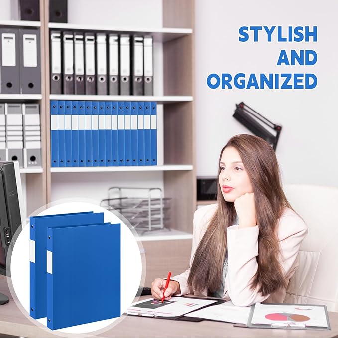 Henoyso 36 Pcs 3 Ring Binder 0.5 Inch Round Fits Letter Size 8.5'' x 11'' Paper Plastic Flexible Binder Bulk Holds 140 Sheets with 1 Pockets Versatile Organizer for Home Office School (Blue)