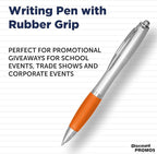 DISCOUNT PROMOS Ballpoint Pens With Rubber Grip, 10 pack, Black Ink Writing Pens in Bulk, Orange