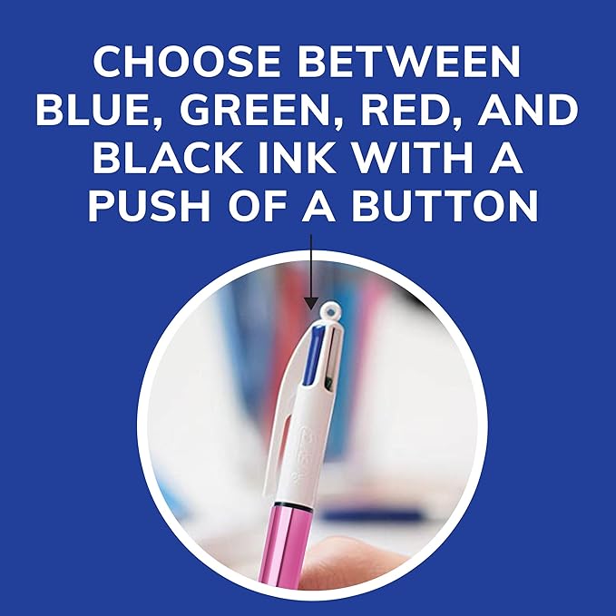 BIC 4 Color Shine Retractable Ballpoint Pen with 1.0 mm Point and Wide Barrel, 3-Count in Assorted Ink