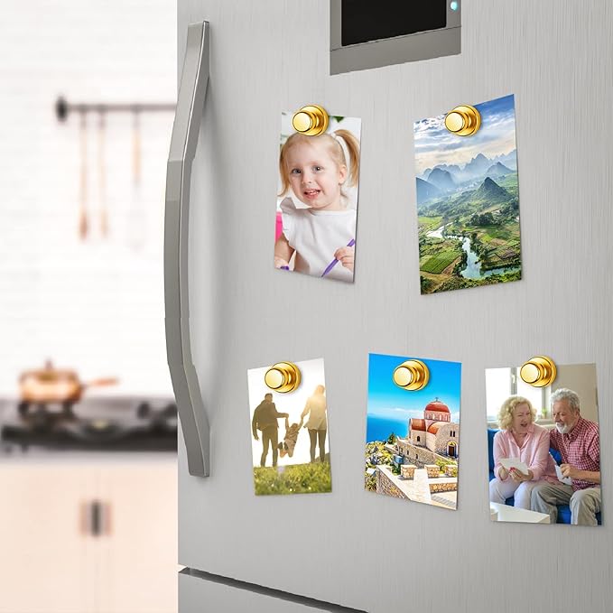 Junarter 20 Pack Magnetic Push Pins, Gold Strong Fridge Magnets, Whiteboard Magnets, Refrigerator Magnets Strong, Dry Erase Board Magnets for Fridge, Whiteboard, Office, Classroom, Kitchen, Map