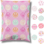 Pretty Package Store 6x9 Designer Poly Mailer 100 Pack Heavy Duty Waterproof Self Seal Shipping Bags for Small Business Large Mailing Envelopes Bulk Tear Resistant Cute Packaging Smiley Face