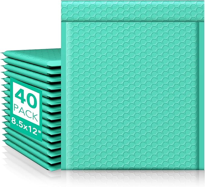 Fuxury Bubble Mailers 8.5x12 Inch Teal Padded Envelopes 40 Pack Large Bubble Envelopes Self Seal Usable Size 8.5x11" Thick Padded Mailer for Small Business Packaging, Mailing #2