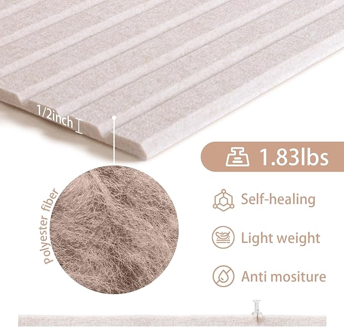 Lightomorrow Bulletin Board, 36 x 24 inches Felt Board Decorative Pin Board, 3' x 2' Cork Board Alternative for Wall, Foldable Photo Board with 20 Pushpins - Oatmeal Stripes