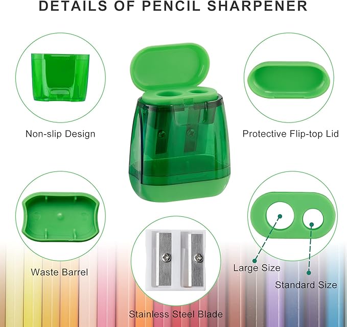 Sonuimy Pencil Sharpeners, 4 Pcs Pencil Sharpeners Manual,Dual Holes Compact Colored Handheld Pencil Sharpener for Kids with Lid Adults Students School Class Home Office (Covered)