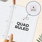 Rosmonde 1 Subject Graph Paper Spiral Notebook, 24 Pack, 70 Sheets (140 Pages), 8 x 10-1/2" Bulk 4x4 Spiral Bound Grid Notebooks, 3 Hole Punched Single Subject Quad Ruled Spiral Notebooks for School