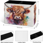 Famame Cute Cow Highland Pencil Holder for Desk, Leather Desktop Container Pen Cup Storage Study Table Pen Organizer Makeup Brush Holder for Classroom Office Home