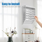 KZWKRG 6 Tier Wall File Organizer Hanging Vertical File Organizer, Wall Mounted Mail Paper Document Folder Holder, Mesh Magazine Rack Mail Document Organizer for Office School Home