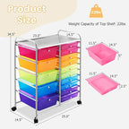 GLACER 15 Drawers Rolling Cart, Storage Cart with w/Removable Drawers & Steel Frame, Multipurpose Organizer Cart w/Sleek Handle, Utility Cart on Lockable Wheels for Home, School, Office (Rainbow)