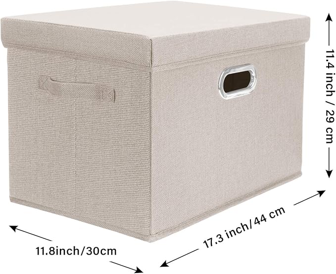 TYEERS Large Storage Bins with Lids, Collapsible, Washable, Fabric Storage Boxes for Organizing, 17.3x11.8x11.4 inches, 3 Pack, Beige