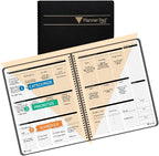 Planner Pad Spiral Bound January-December 2026/ Calendar Year 8 1/2" x 11" Large 3-Tier Funnel Down 12 Month Organizer, Black Cover/Black Ink