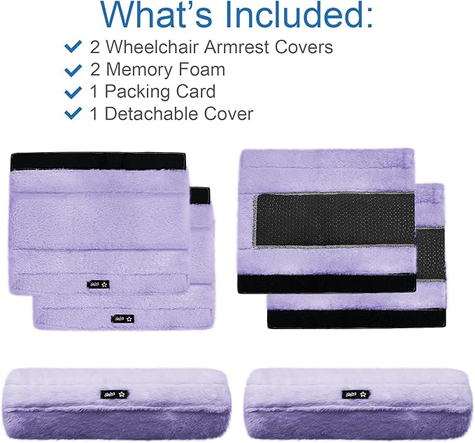 SPRING SEAON Wheelchair Armrest Covers 2 Pack Soft Memory Foam Wheelchair armrest Pads Wicking Washable for Office Transport Chair (Deep Purple)