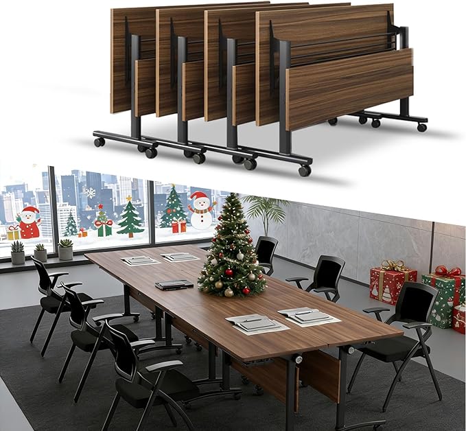 Modular Conference Room Tables for 8–10 People,Folding Conference Table on Wheels,Mobile Flip Top Training Room Table,Heavy-Duty Stackable Meeting Tables,Rolling MobileTables for Office,Boardroom
