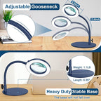IVMAIE 10X Magnifying Glass with Light, Real Glass Lens, 5 Color Modes Dimmable, Flexible Gooseneck Lighted Magnifier with Stand, LED Desk Lamp Hands Free for Crafts Painting Reading Close Work, Blue