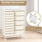COSTWAY 15-Drawer Rolling Storage Cart, Mobile Utility Cart with Heavy-duty Frame & Lockable Wheels, Multipurpose Storage Organizer Cart for Tools, Paper, Drawer Cart for Home, Office, School, White