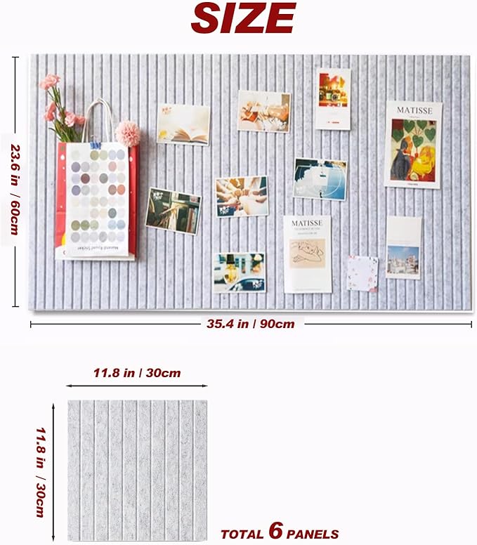 Large Felt Wall Tiles Cork Boards for Office Cubicle, 35"x23.6" Felt Bulletin Board Tiles Pin Board for Walls Home Decor, Noise Reduction Boards Panels for Photos Memos, 6-Pack, Silver Gray