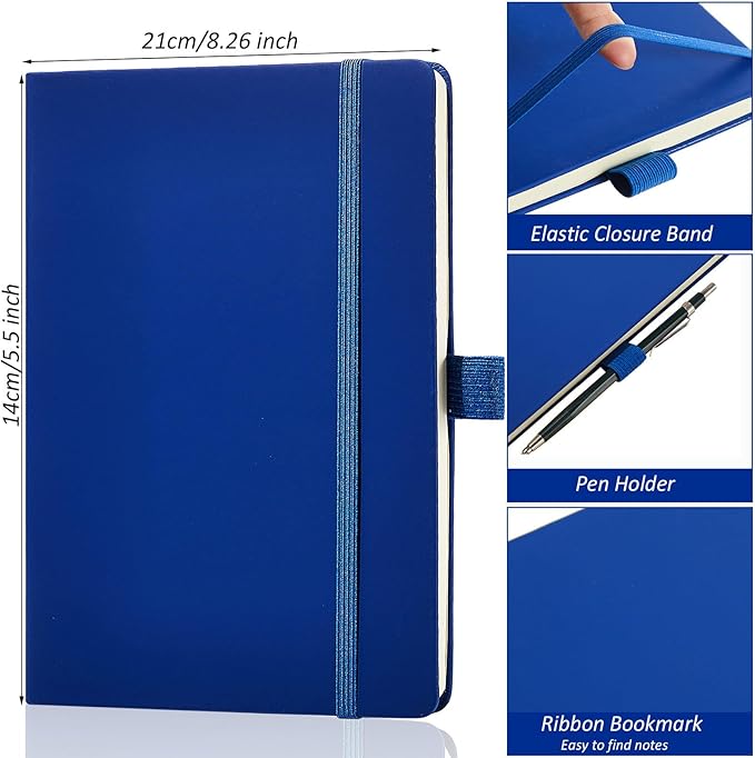 Laumoi 28 Pack PU Leather Lined Notebook Journal Bulk A5 Hardcover Notebook College Ruled 5.5 x 8.2 Inch Journal with Pen Holder for School Business Work Writing(Navy Blue,Simple)
