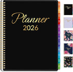 GNL 2026 Planner, Weekly and Monthly Planner January - December 2026, 8.5" x 11" Monthly Planner with Waterproof Flexible Cover, Spiral Binding Notebook with Colorful Tab, Pockets, Bookmark, Black