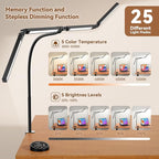 Pzloz Led Desk Lamps for Home Office - Eye Caring Architect Lamp with Clamp, Double Head Computer Monitor Work Desk Light with Remote Control: 24W Flexible Dimmable Desktop Table Lamp