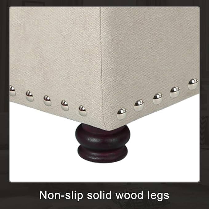 Decent Home 24" Storage Ottoman, Fabric Ottoman Foot Rest Stool with Hinged Lid, Tufted Rectangle Upholstered Footstool, Load Up to 350 lb, for Living Room, Bedroom, Dorm, Beige
