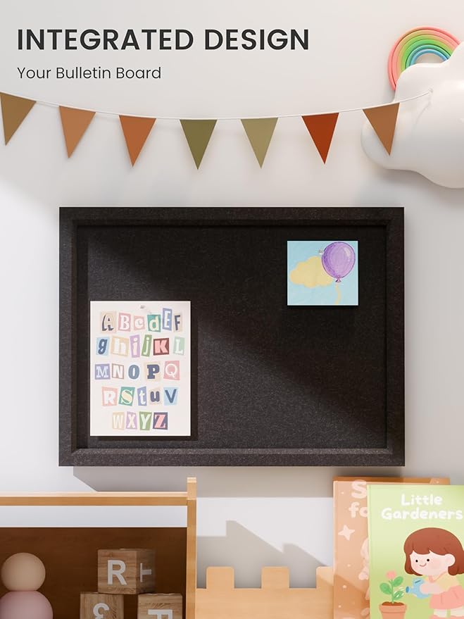 Fluxynara Felt Cork Board Alternative, Felt Bulletin Board 16" x 12" Black Frame with 8 Adhesive Tabs, Pin Board for Home Office, Classroom, Entryway, Kitchen Wall Decor—Black