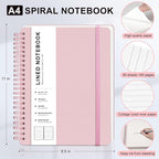Lined Spiral Journal Notebook, A4 Spiral Notebook, 8.5''×11'' 100GSM Thick Paper Spiral Bound Journaling Notebooks for Work, School, Women, College Ruled Spiral Notebook for Note Business, Pink