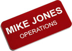 Custom Engraved Name Tag Badges – Personalized Identification with Pin or Magnetic Backing, 1.5 Inches x 3 Inches, Red/White